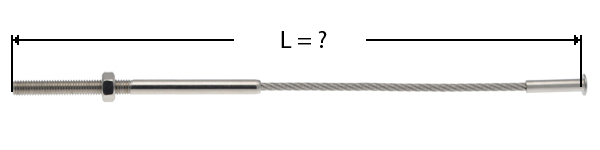 Câble avec sertissage d'une tige filetée à une extrémite et de l'autre une tête bombée